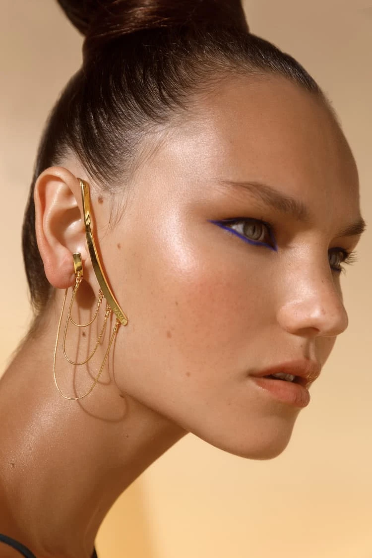 Gold Ear Cuff With Draped Chain 3 Gold Ear Cuff With Draped Chain - Image 3