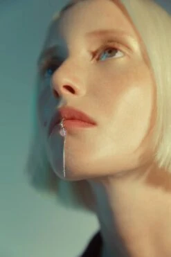 Silver Lip Cuff With Chain