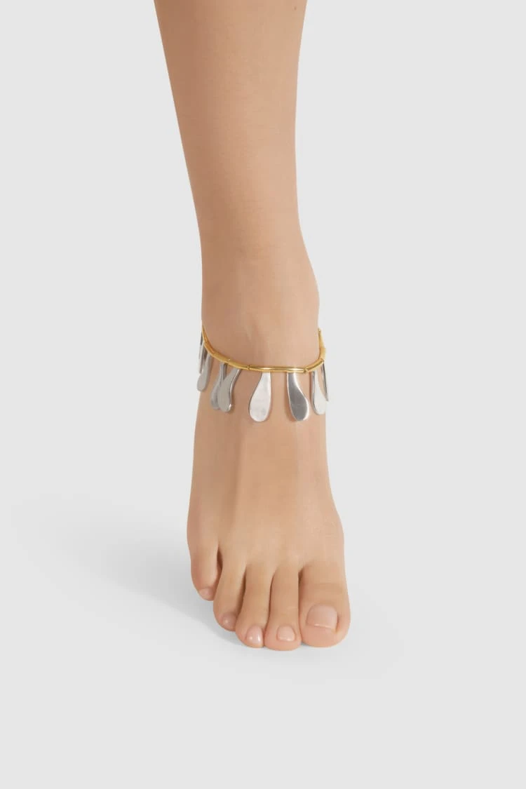 Gold And Silver Anklet With Flowers 2 Gold And Silver Anklet With Flowers - Image 2