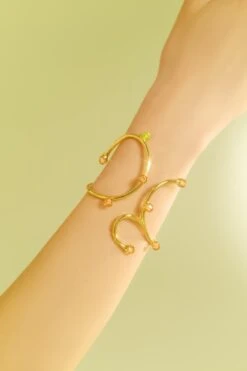 Gold Bold Bangle Bracelet With Opal And Topaz Crystals