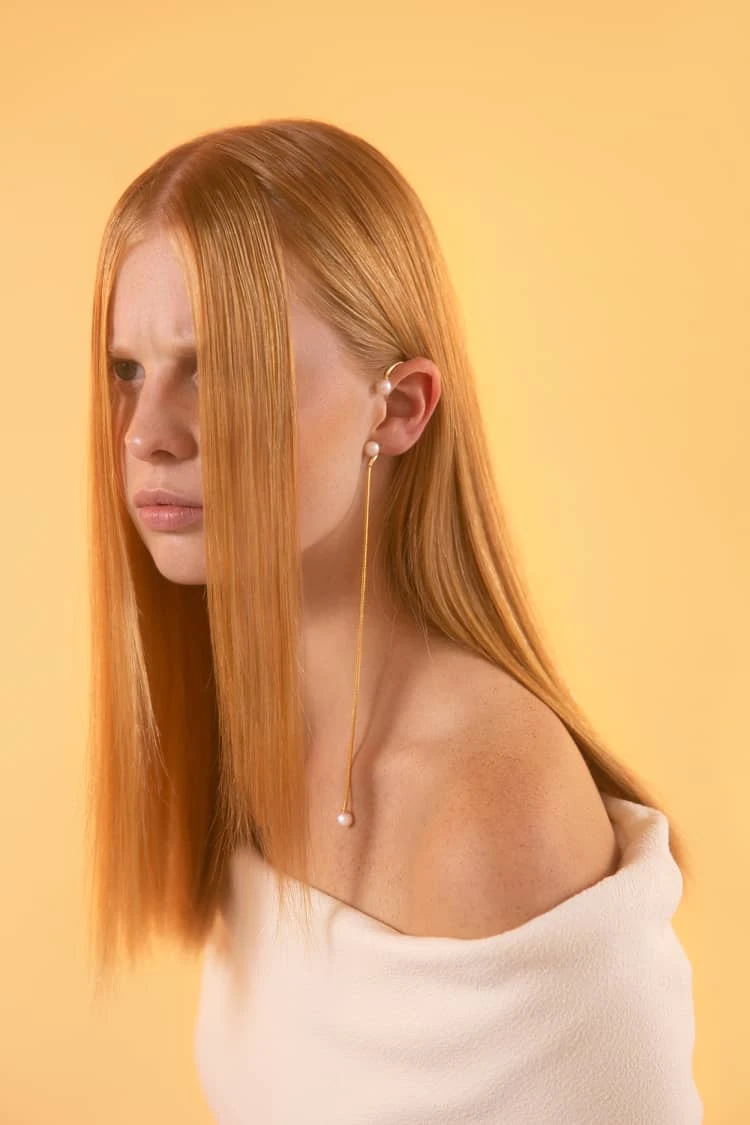 Snake Pearl Ear Cuff With Chain 2 Snake Pearl Ear Cuff With Chain - Image 2