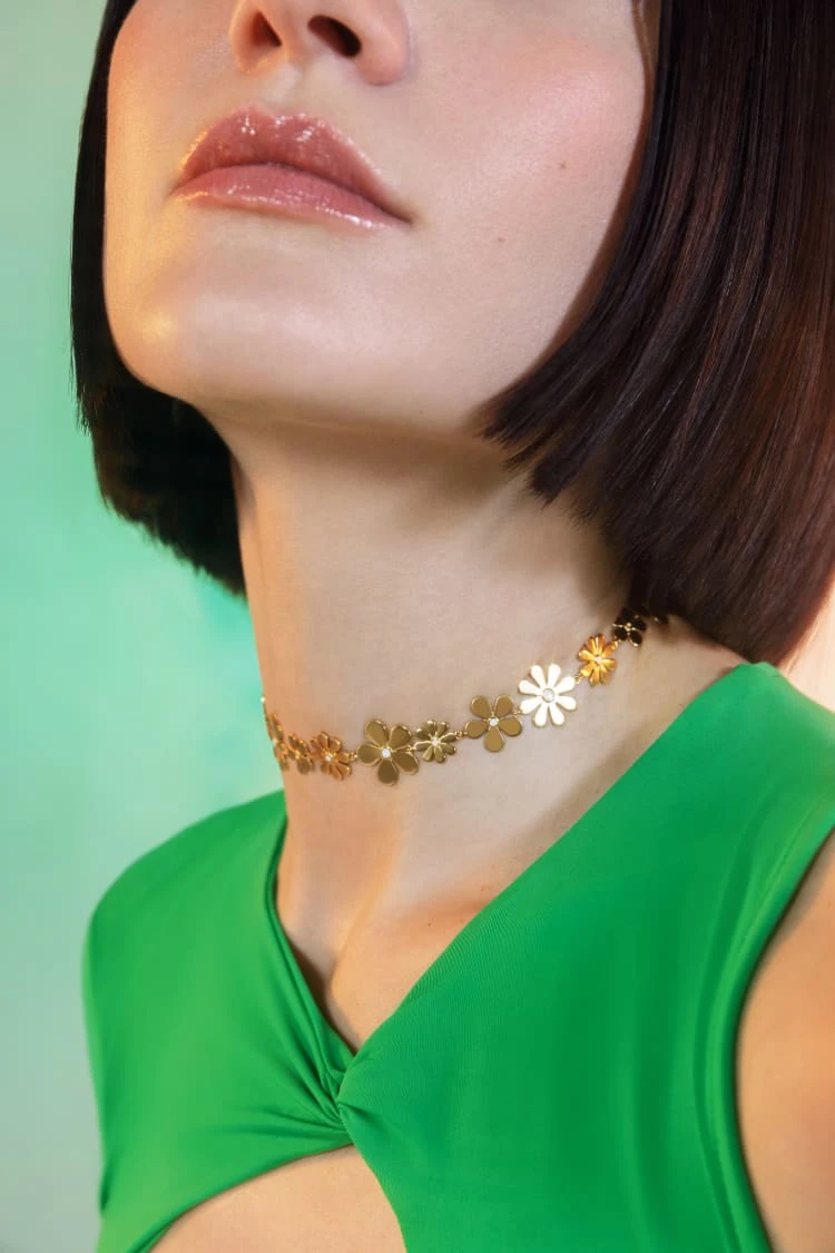 Gold Flower Choker Necklace 1 Gold Flower Choker Necklace