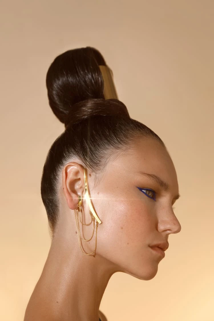 Gold Ear Cuff With Draped Chain 1 Gold Ear Cuff With Draped Chain