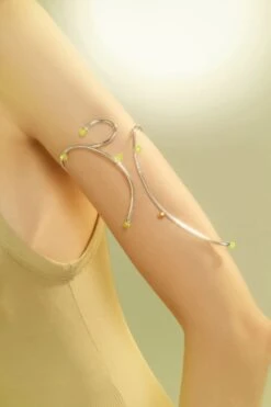 Silver Arm Cuff With Topaz And Opal Crystals