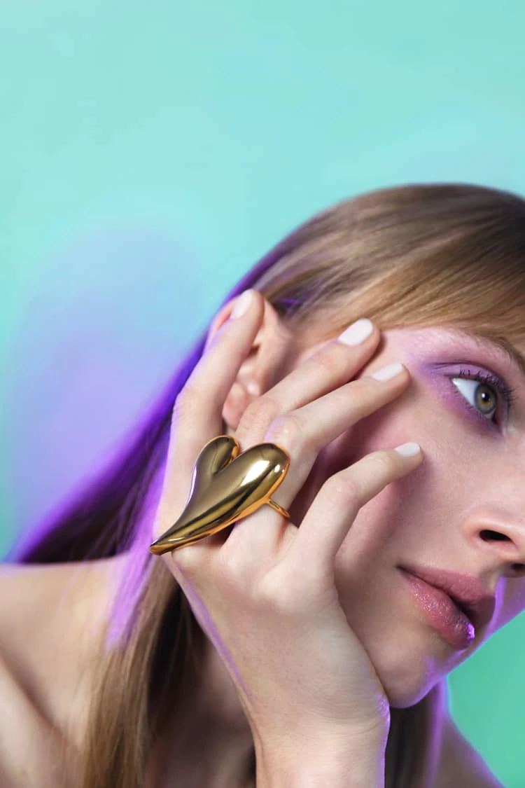 Gold Big Heart Shaped Ring 2 Gold Big Heart Shaped Ring - Image 2