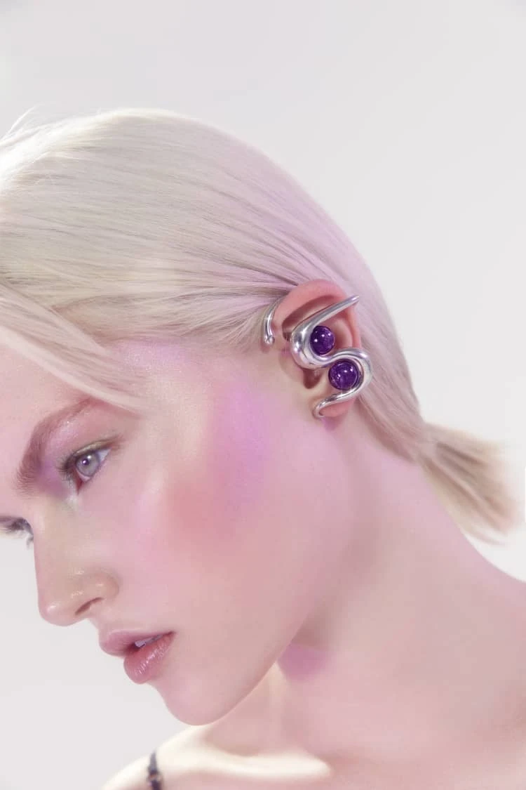 Silver Ear Cuff With Amethyst 2 Silver Ear Cuff With Amethyst - Image 2