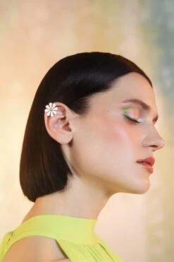 White And Gold Flower Ear Cuff