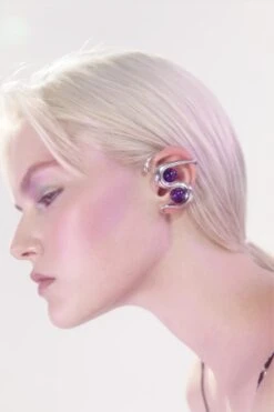 Silver Ear Cuff With Amethyst