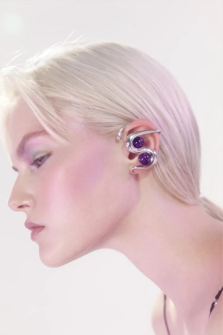 Silver Ear Cuff With Amethyst 1 Silver Ear Cuff With Amethyst