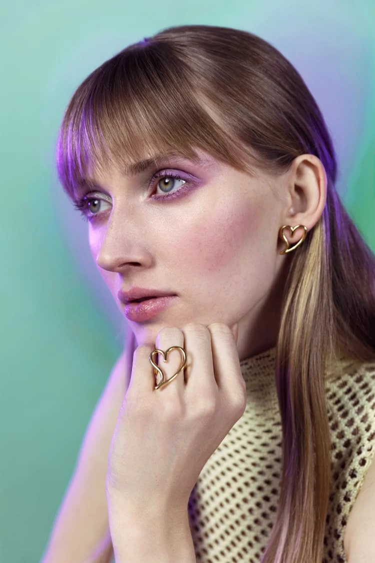 Gold Open Heart Stud Earring 2 Gold Open Heart Stud Earring - Image 2