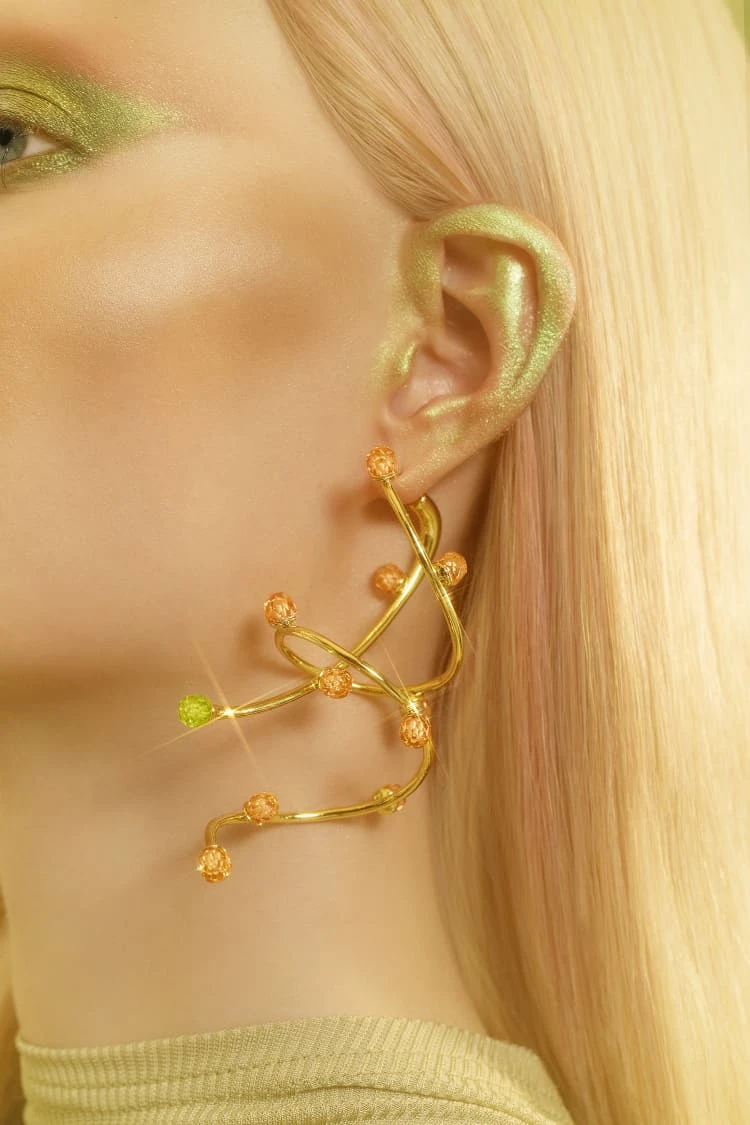 Gold Bold Drop Earrings With Opal And Topaz Crystals 1 Gold Bold Drop Earrings With Opal And Topaz Crystals