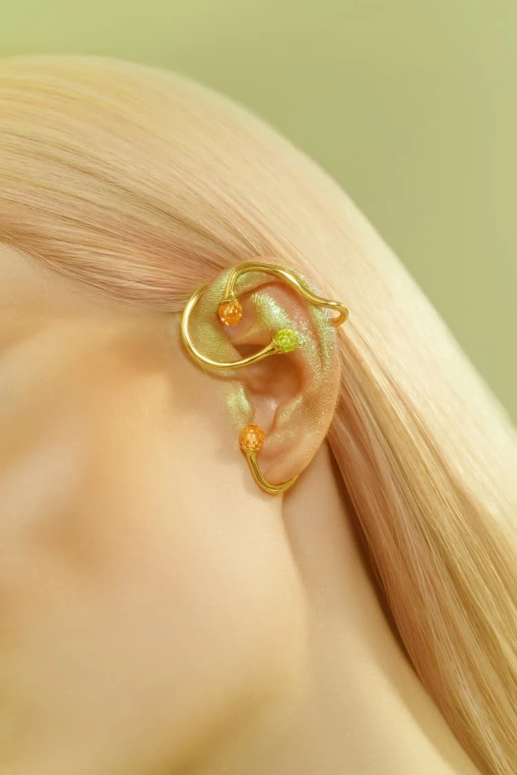 Gold Ear Climber With Opal And Topaz Crystals 1 Gold Ear Climber With Opal And Topaz Crystals