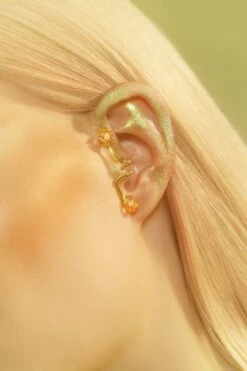 Gold Huggie Ear Cuff With Opal And Topaz Crystals