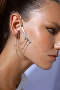 Silver Ear Cuff With Draped Chain