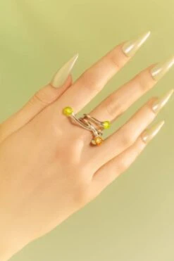 Silver Asymmetric Ring With Topaz And Opal Crystals