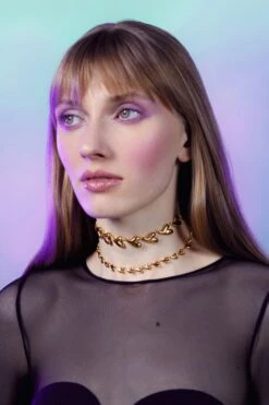 Gold Heart Choker Chain Set