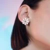 White And Gold Daisy Stud Earrings