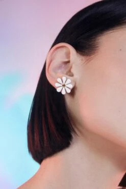 White And Gold Daisy Stud Earrings