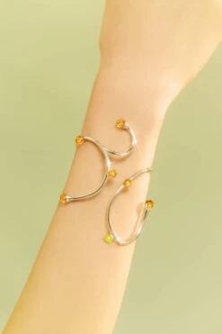 Silver Bold Bangle Bracelet With Topaz And Opal Crystals