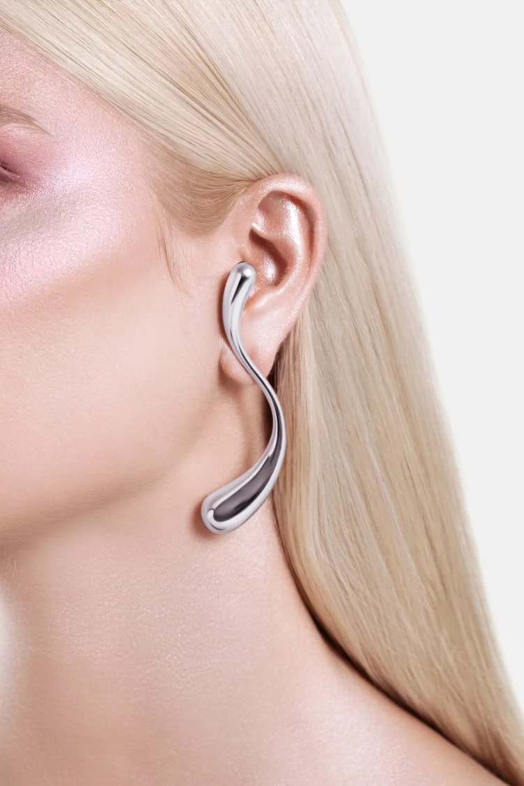 Large S-Shaped Drop Earrings - Silver 1 Large S-Shaped Drop Earrings - Silver