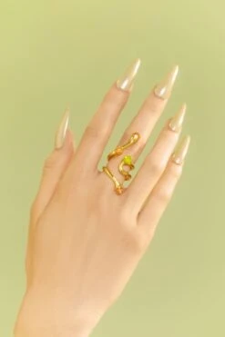 Gold Bold Asymmetric Ring With Opal And Topaz Crystals