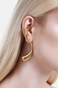 Large S-Shaped Drop Earrings - Gold