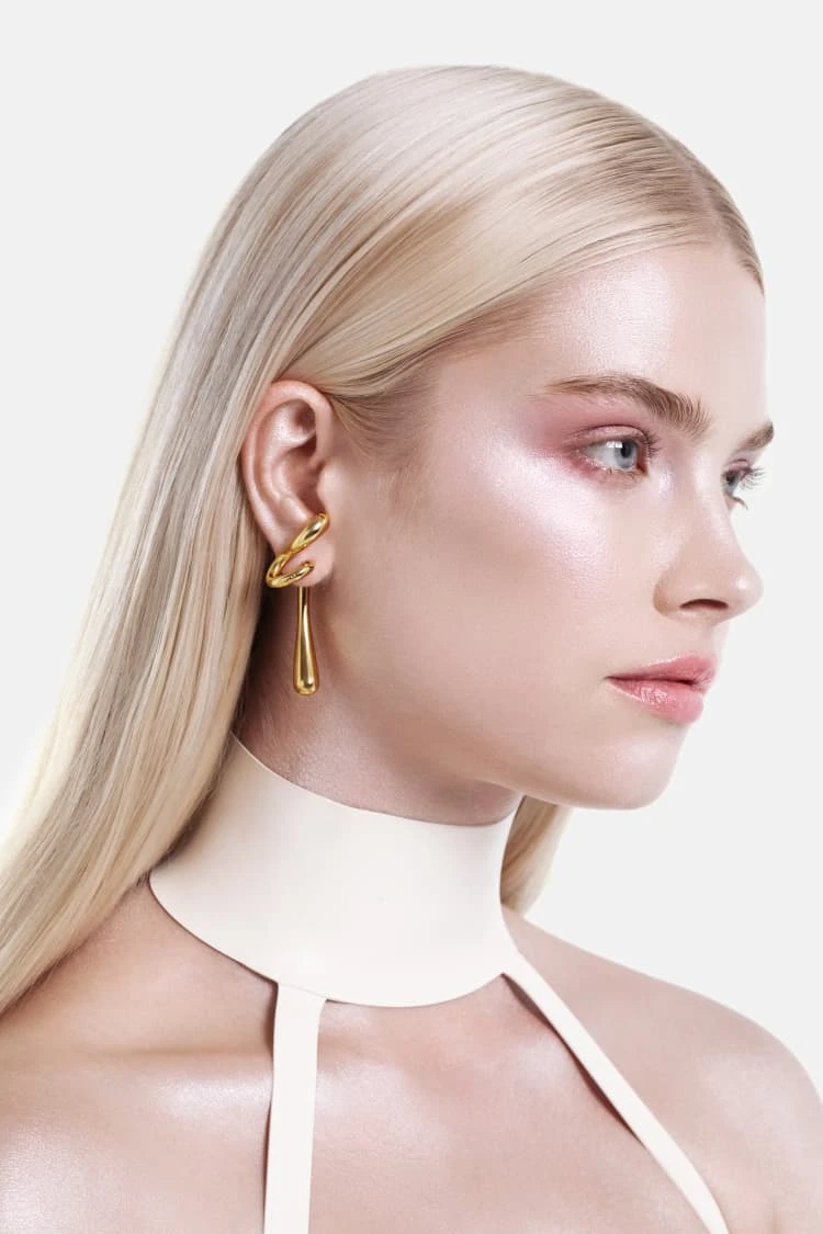 Large Twisted Drop Earrings - Gold 2 Large Twisted Drop Earrings - Gold - Image 2