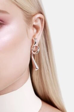 Large Twisted Drop Earrings - Silver