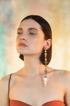 Gold And White Long Daisy Earring