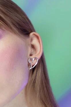 Silver Open Heart Stud Earring