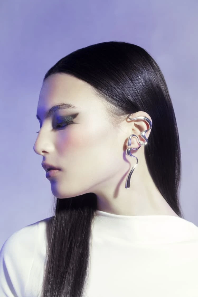 Large Silver Liquid Ear Cuff 2 Large Silver Liquid Ear Cuff - Image 2