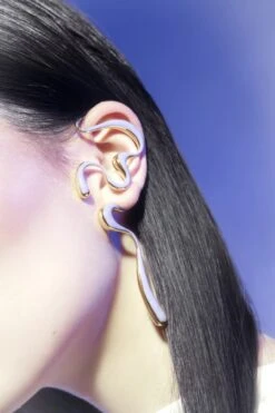 Large Gold And Lilac Liquid Ear Cuff