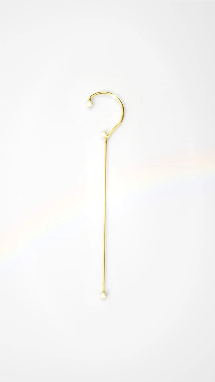 Snake Pearl Ear Cuff With Chain 3 Snake Pearl Ear Cuff With Chain - Image 3