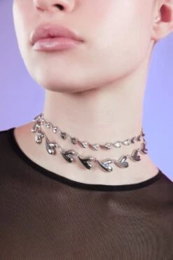 Silver Heart Choker Chain Set