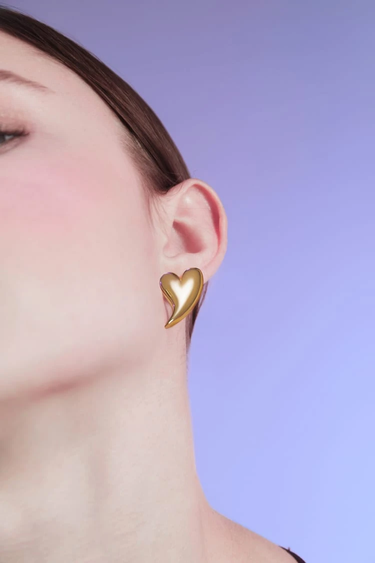 Gold Love Heart Stud Earring 1 Gold Love Heart Stud Earring