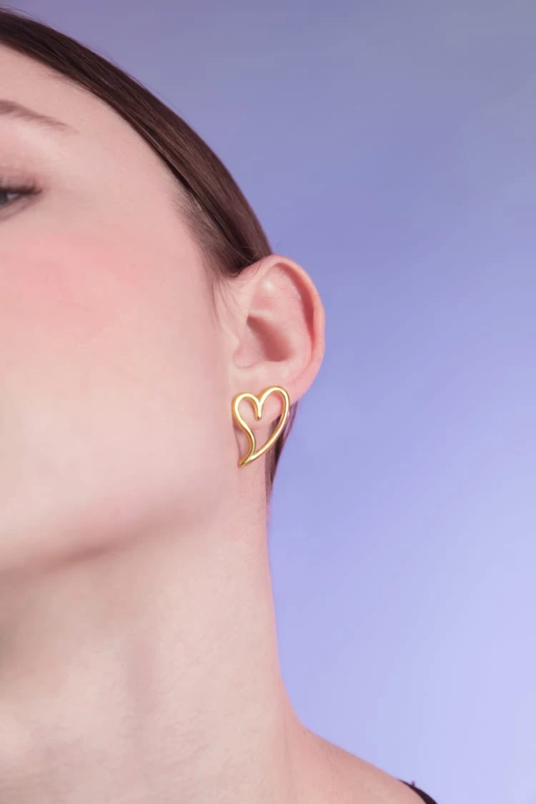 Gold Open Heart Stud Earring 1 Gold Open Heart Stud Earring