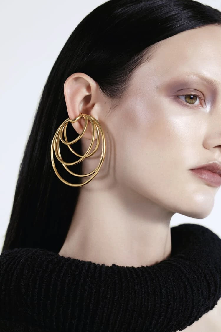 Gold Hoop Ear Cuff With Many Coils 2 Gold Hoop Ear Cuff With Many Coils - Image 2