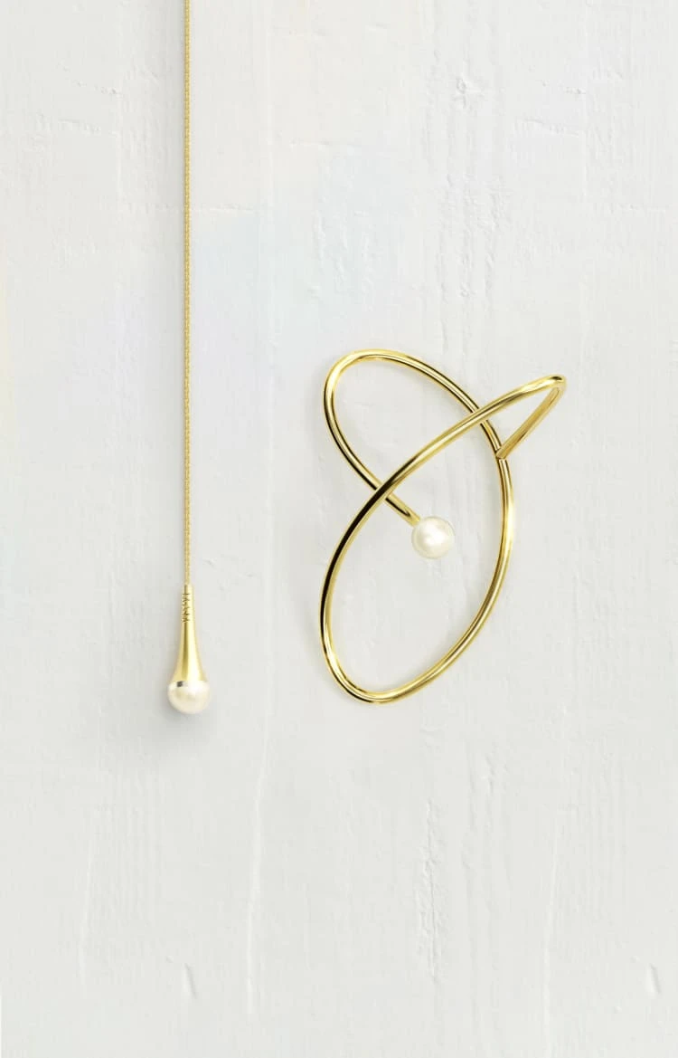 Gold Pearl Ear Cuff With Chain 1 Gold Pearl Ear Cuff With Chain